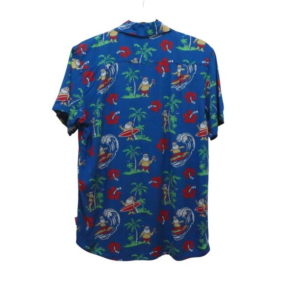 Tipsy Elves Blue Hawaiian Santa Short Sleeve Button Down Shirt Mens Small - Picture 2 of 5